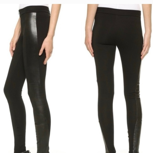 Alice + Olivia Lamb Leather Side Panel Black Leggings, Size 8 - Picture 1 of 9